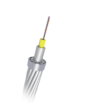 Przewód OPGW z centralną jednostką optyczną z aluminium wyściełanego tworzywem sztucznym i drutami ACS.